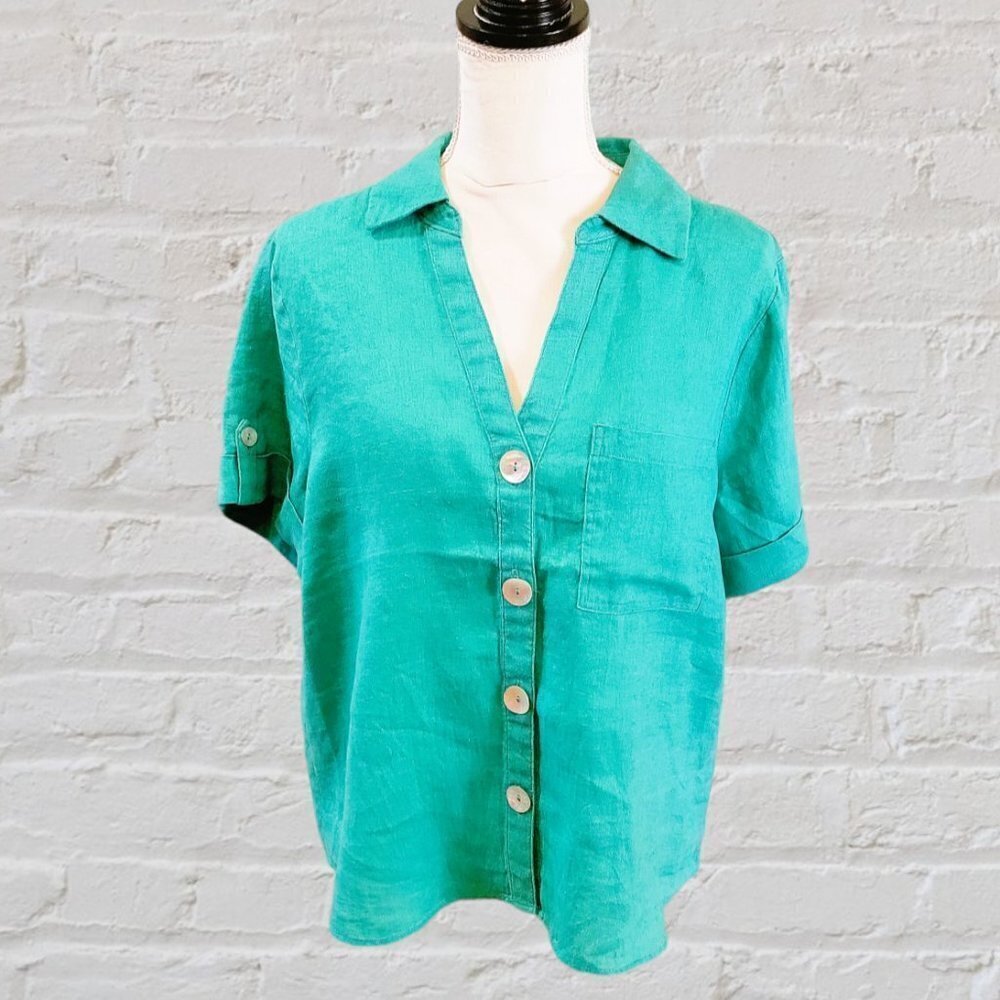 NWT Marc New York Turquoise Green Short Sleeve Linen Jacket Top in Size M‎